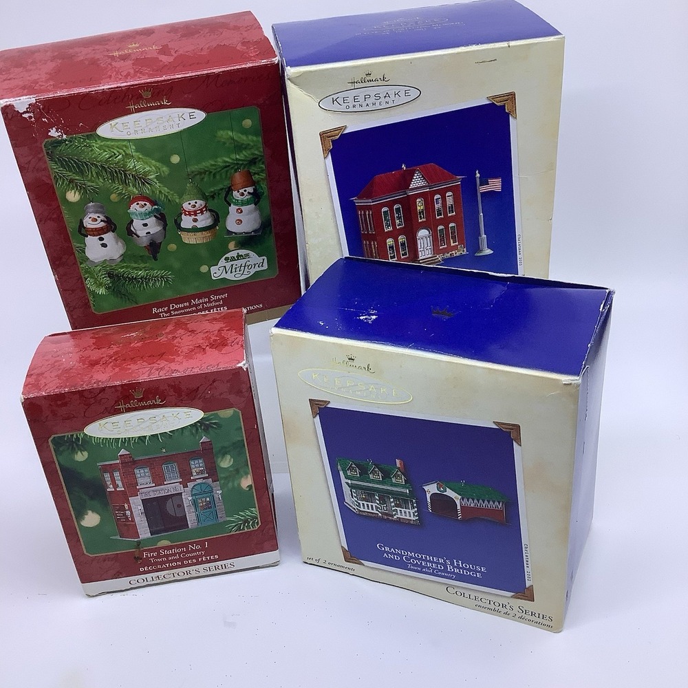 Hallmark Keepsake Ornaments Lot Town Country Mitford Snowmen Village 4 Boxes